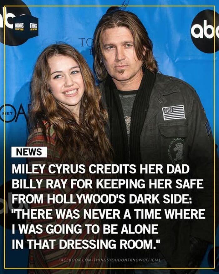 Miley Cyrus and her dad Billy Ray at an event, highlighting stories of great, sad, and weird things in the world.