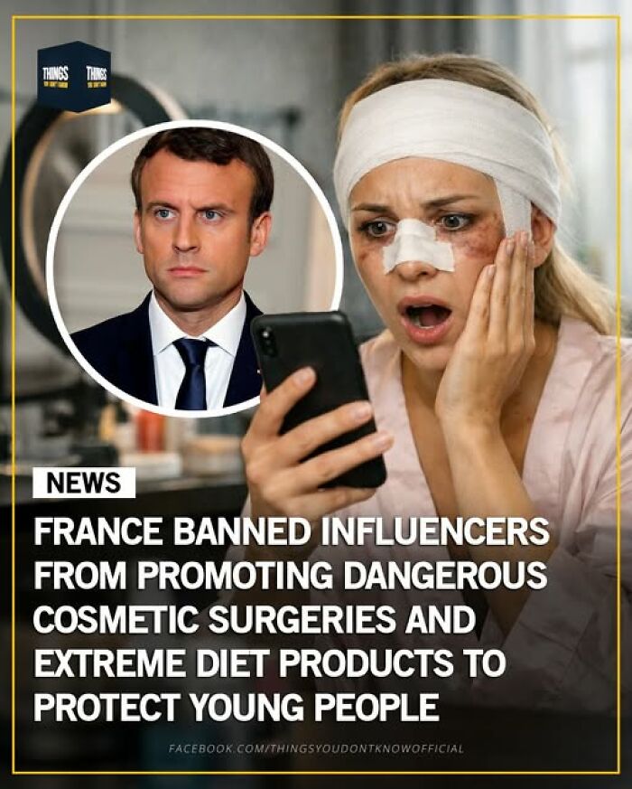 Woman with bandaged head and bruises shocked while looking at phone, illustrating great, sad, and weird world facts.