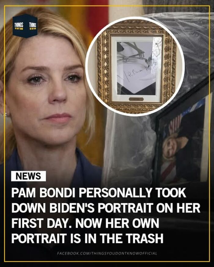 Woman standing next to framed portraits showing great, sad, and weird moments happening in our world.