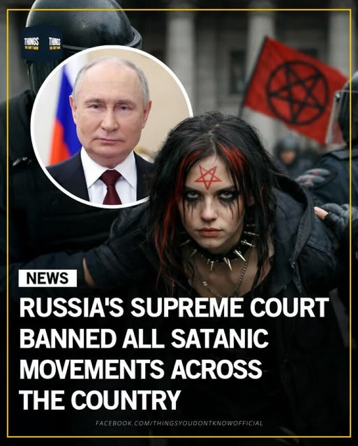 Protester with satanic symbol on forehead amid police, illustrating weird and sad things happening in the world today.