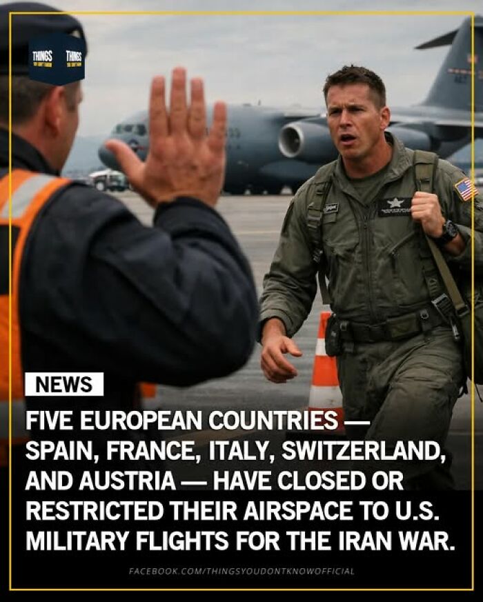 Military personnel on airfield with U.S. military aircraft, highlighting restricted European airspace amid global events.