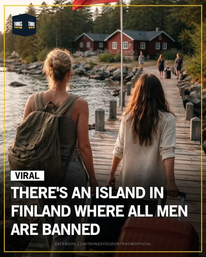 Two women walking on a wooden pier toward red cottages, illustrating strange and weird things happening in our world.