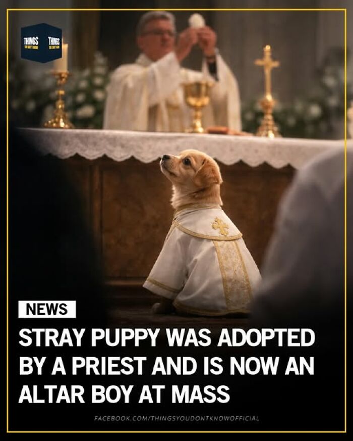 Stray puppy adopted by a priest, dressed as altar boy during mass showing great and heartwarming stories.