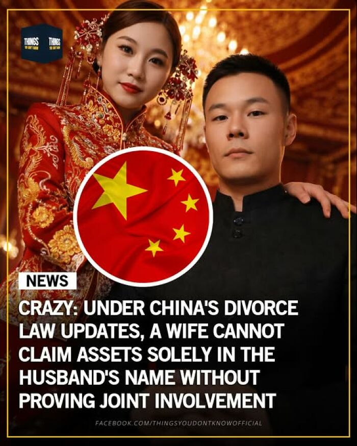 Couple in traditional attire with Chinese flag overlay, illustrating facts about divorce law changes in China.