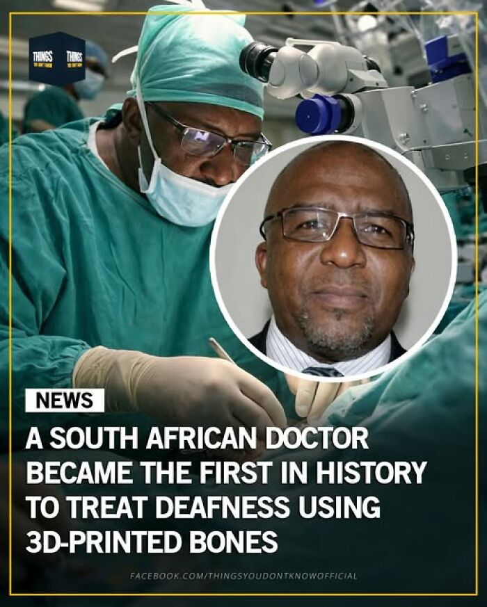 South African doctor performing surgery to treat deafness using innovative 3D-printed bones technology.