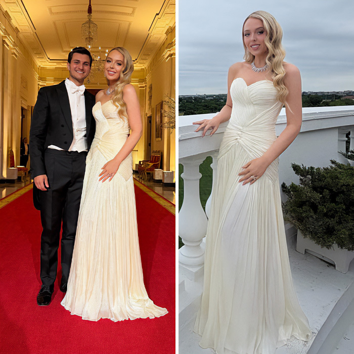 Tiffany Trump and husband Michael Boulos in formal attire at the White House. Examining MAGA figures' looks.