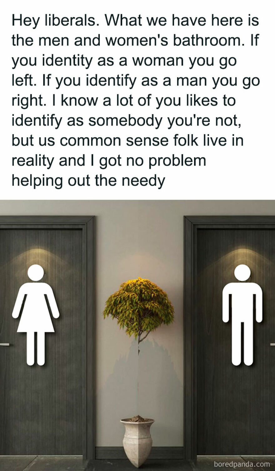 A humorous image with text above two bathroom doors, featuring gender-specific symbols. It highlights accidental LGBTQ+ allyship.