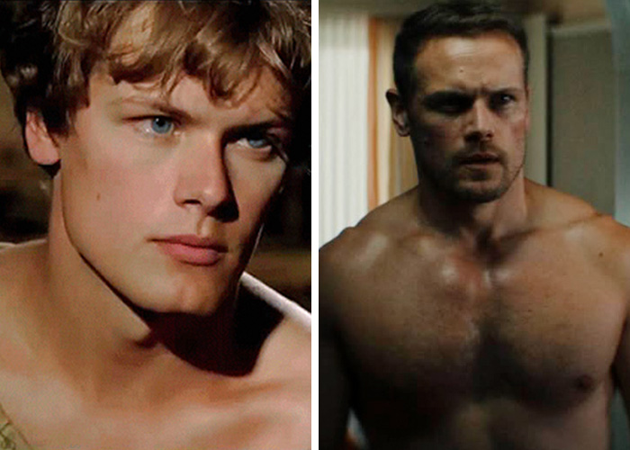 A famous man's before and after transformations, bulking up from slim to muscular.