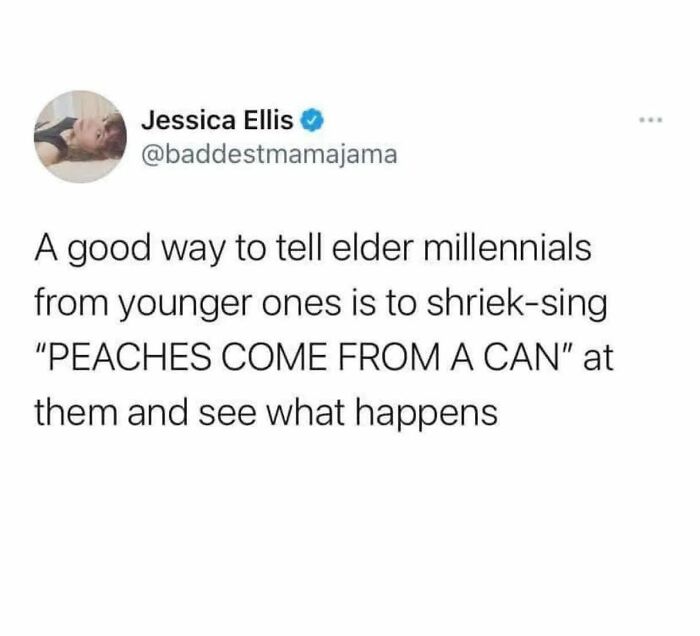 A Twitter post from Jessica Ellis discussing how to differentiate millennials, a humorous meme for your inner goblin.