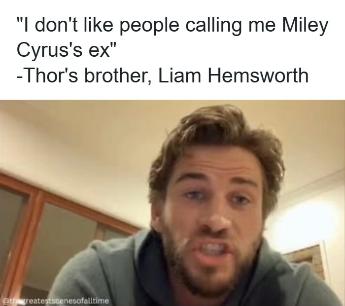 Liam Hemsworth speaking, with the meme text above. A relatable meme for your inner goblin.
