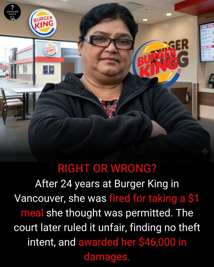 A woman in glasses and a black jacket, an interesting fact about her unfair termination from Burger King.