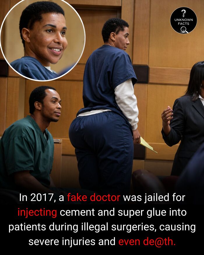 A fake doctor in court, showing surprising interesting facts about illegal cosmetic procedures and their consequences.