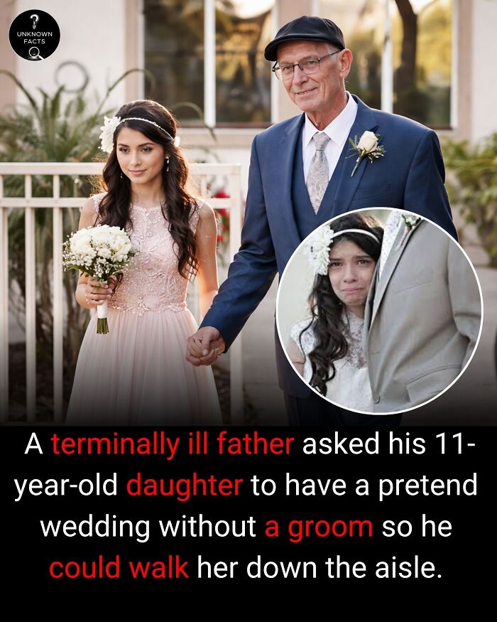 An emotional image showing a father walking his daughter down the aisle. This interesting fact highlights a heartwarming story.