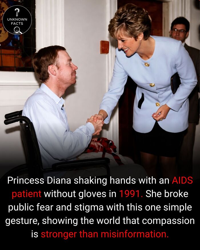 Princess Diana shaking hands with an AIDS patient, an interesting fact showing compassion over misinformation.