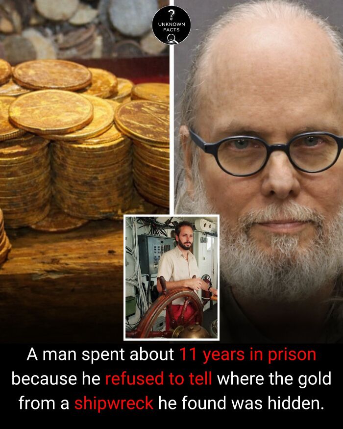Image of a man with gold coins and a shipwreck. This is one of many interesting facts and stories.