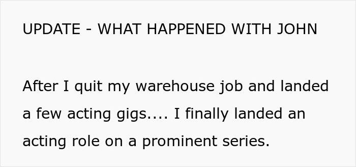 Text update about helping an overworked and underpaid friend, sharing experience after quitting a warehouse job.