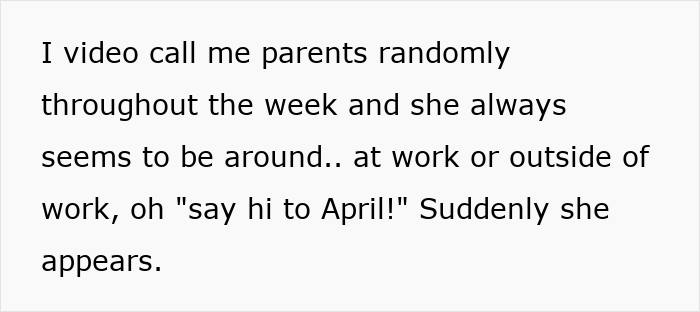 Text excerpt showing a man confronting parents about their 20-year-old best friend, discussing control and presence.