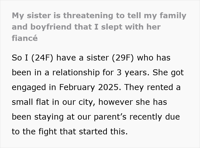 Woman accused of sleeping with sister&rsquo;s fianc&eacute; over a coincidence, causing family conflict and strained relationships.