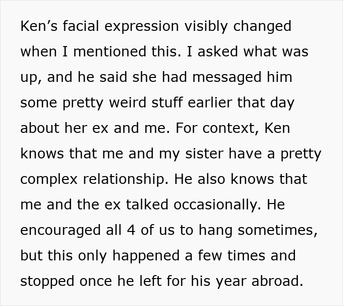 Text excerpt describing a woman involved in a family conflict over sleeping with her sister&rsquo;s fianc&eacute; and its impact on their relationship.