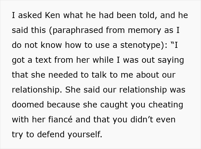 Text excerpt discussing a woman accused of sleeping with sister&rsquo;s fianc&eacute; over a coincidence, causing family tension.