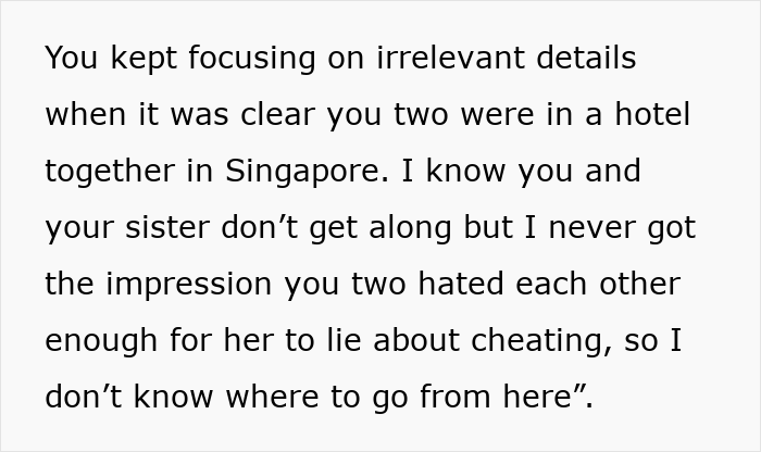 Text excerpt discussing a woman accused of sleeping with her sister&rsquo;s fianc&eacute;, highlighting family conflict and disbelief.