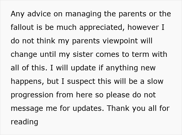 Text about managing parents and family fallout after woman accused of sleeping with sister&rsquo;s fianc&eacute; over a coincidence
