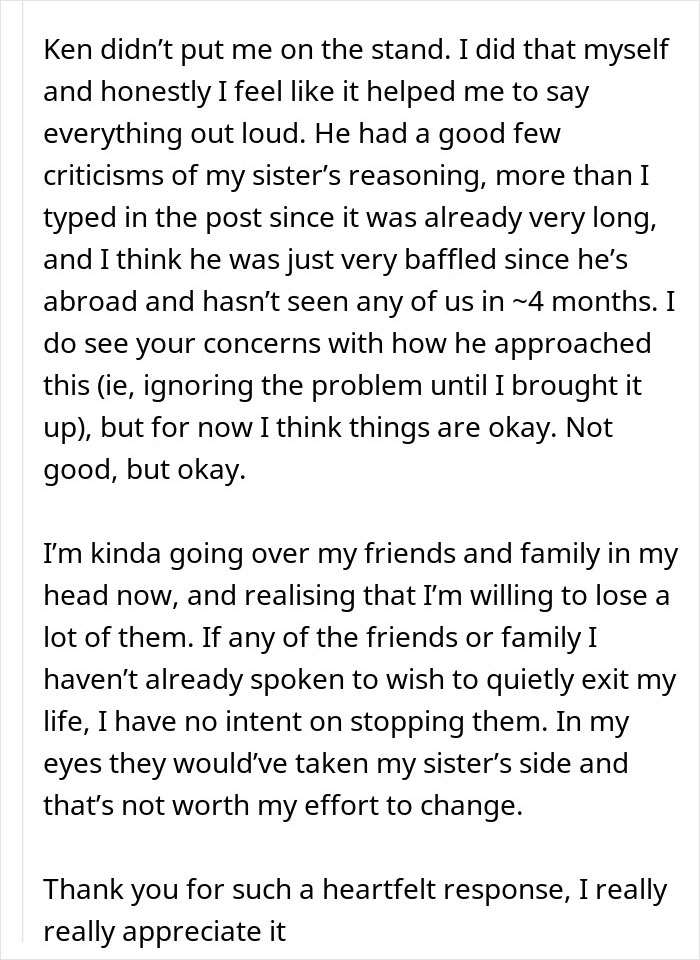Text excerpt about woman accused of sleeping with sister&rsquo;s fianc&eacute;, discussing family conflict and acceptance issues.