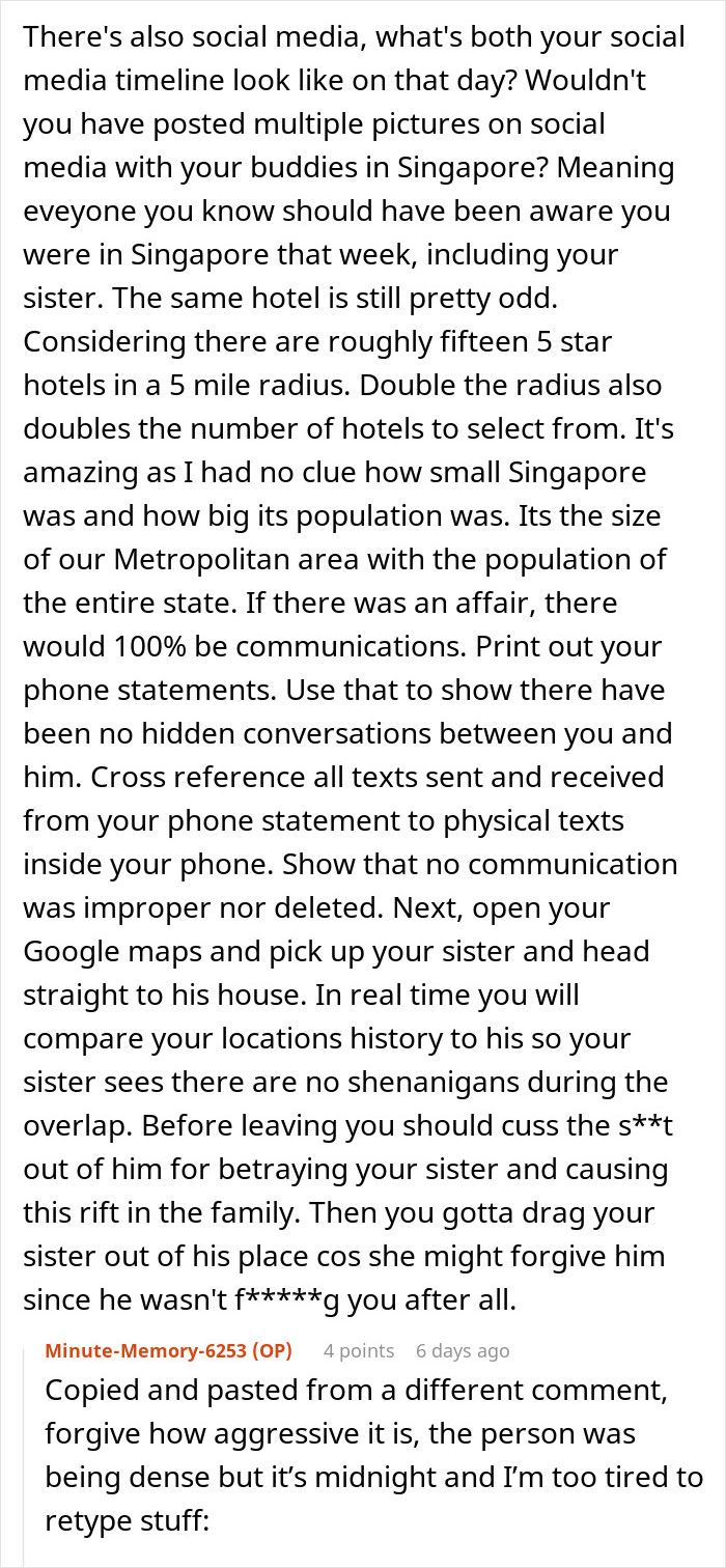 Comment discussing woman accused of sleeping with sister&rsquo;s fianc&eacute; and family disbelief over the alleged coincidence.