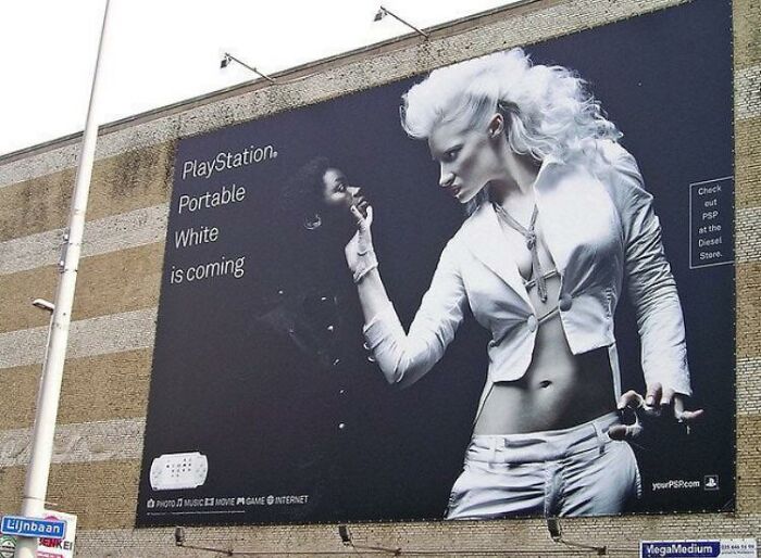 Billboard marketing fail showing a PlayStation Portable ad with a confusing and ineffective design concept.