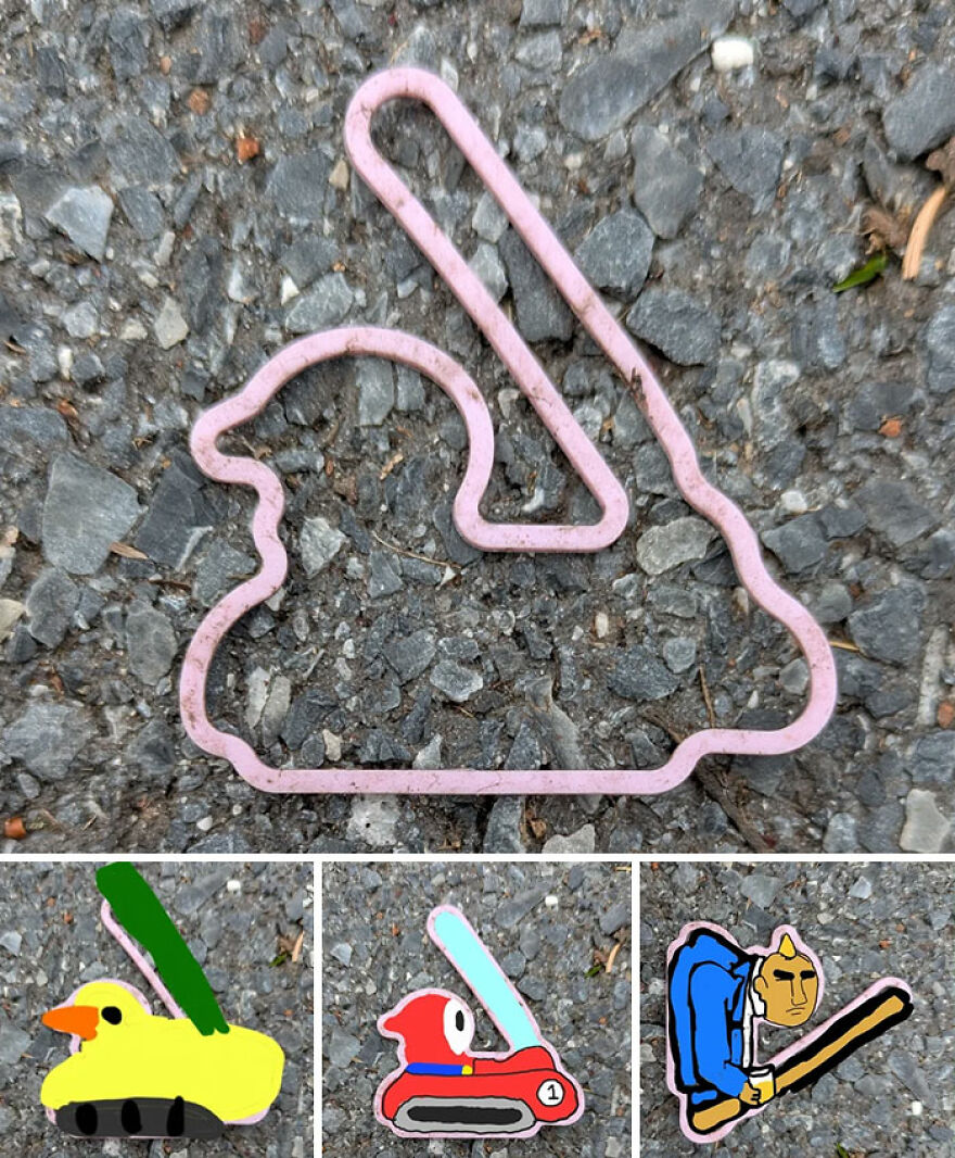 A pink cookie cutter resembling a baseball bat and cap, with digitally colored interpretations including a duck and a baseball player.