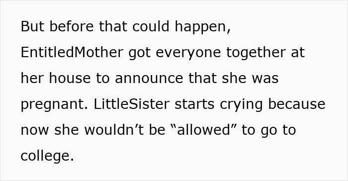 Screenshot of text about announcement of pregnancy disrupting college plans