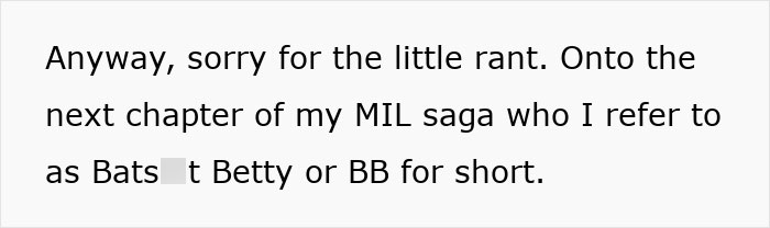 Text from a MIL broke in son house Valentine's Day story, discussing the next chapter of the MIL saga.