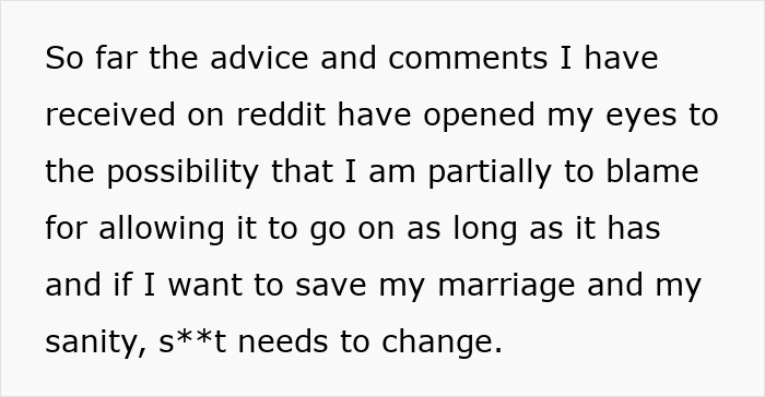 Text from Reddit on Valentines Day about a mil-broke-in-son-house, reflecting on marital issues and personal blame.