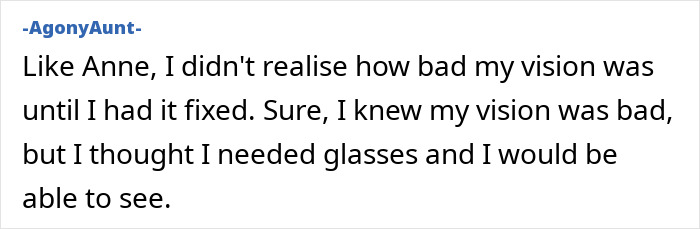 Comment about realizing bad vision similar to Anne Hathaway's diagnosis