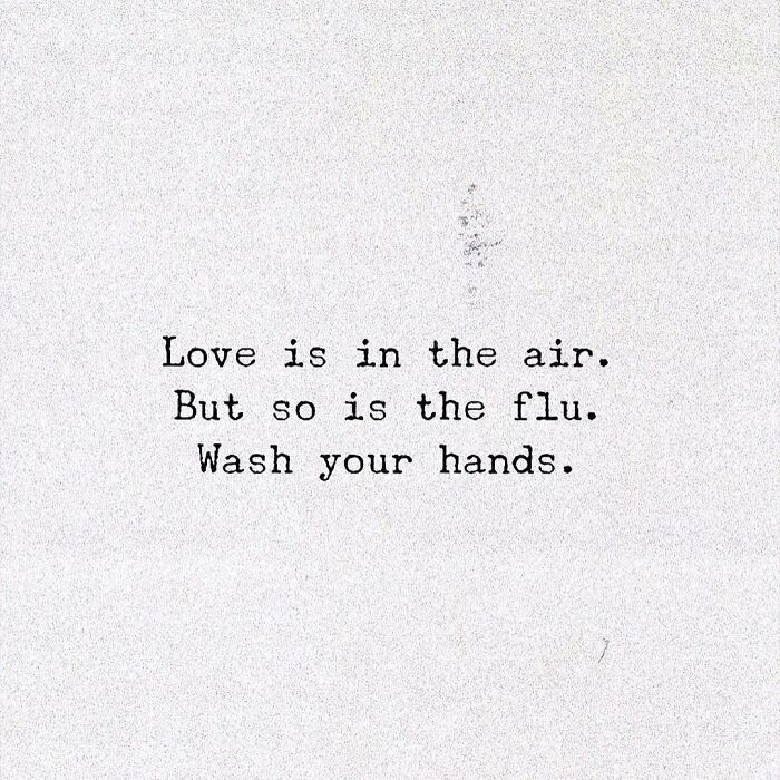 Text reads: "Love is in the air. But so is the flu. Wash your hands." A funny medical meme for doctors and nurses.