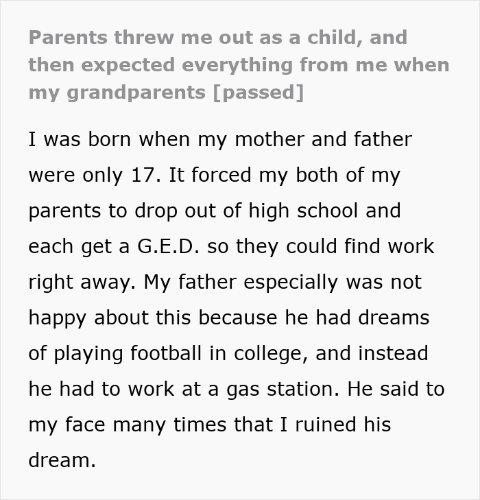 Text describing toxic parents and abandonment in childhood