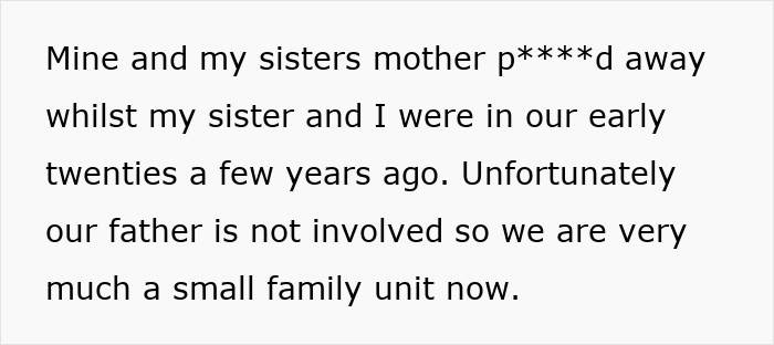 Text about mother's passing and small family unit Text about mother's passing and small family unit
