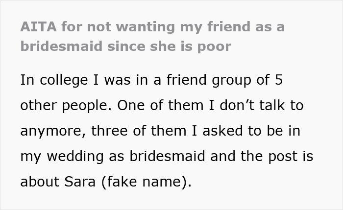 Text about not wanting friend as bridesmaid due to poor financial status Text about not wanting friend as bridesmaid due to poor financial status