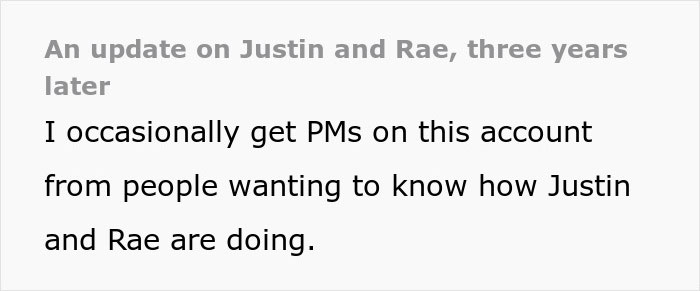 Text update on Justin and Rae in restrictive religious community