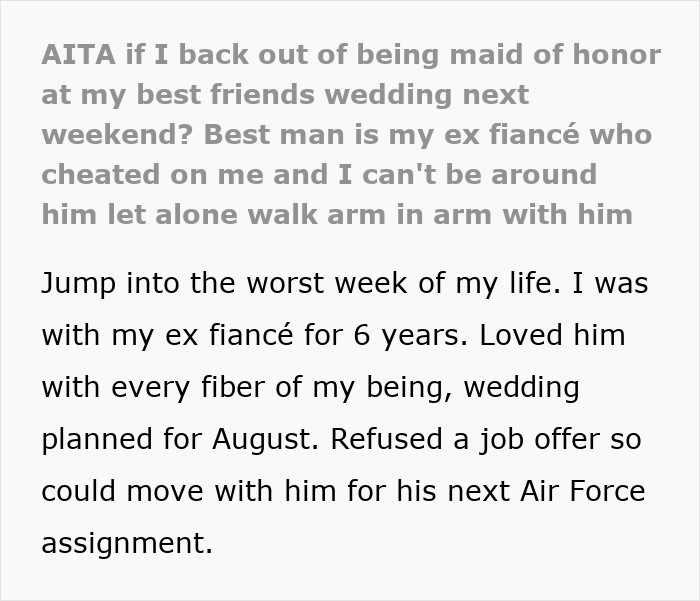 MOH's Cheater Ex Is Best Man At Friend's Wedding, She's Frantic As She Can't Even Look At Him MOH's Cheater Ex Is Best Man At Friend's Wedding, She's Frantic As She Can't Even Look At Him