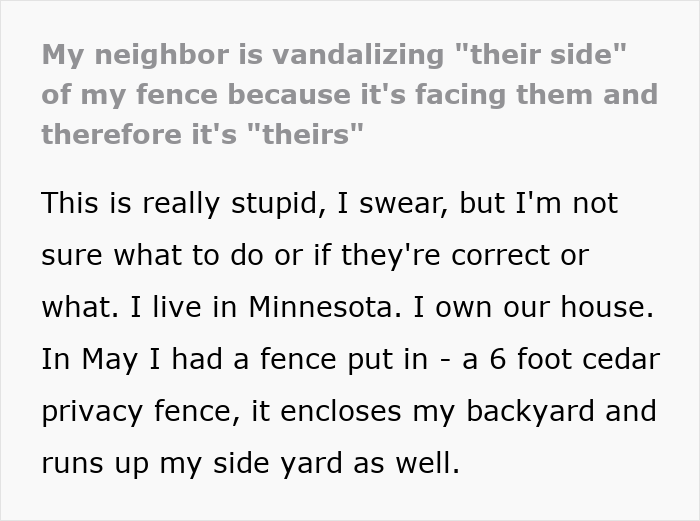 Text about neighbor vandalizing fence from a dispute post