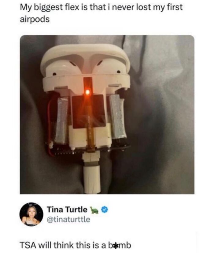 Airpods inside a suspicious homemade device resembling a b**b