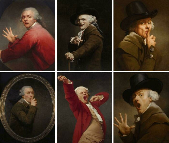 18th century paintings showing men with expressive and humorous poses