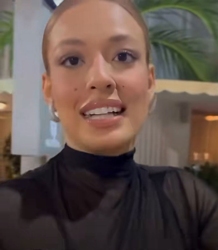 TV star in sheer outfit speaking on camera after Miami restaurant incident