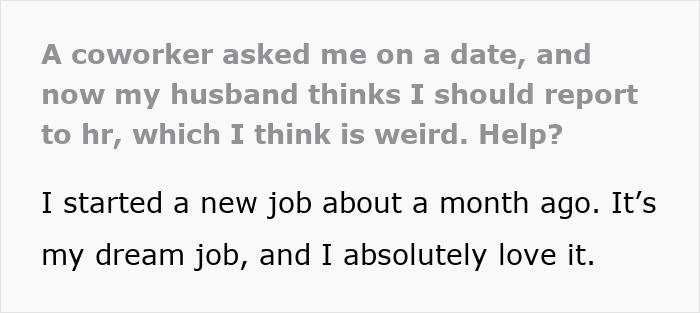 Text post: "A coworker asked me on a date." A woman's lunch invite becomes a date, causing confusion.