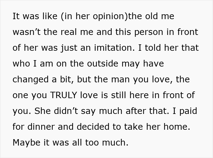 A screenshot of text on a white background detailing a man's regret after leaving his wife and kids.