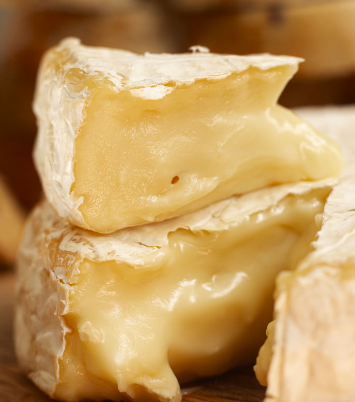 Close-up of creamy European cheese with soft rind