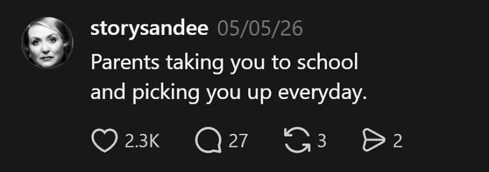 A comment from storysandee about ignorant things middle-class people say, specifically about parents taking and picking up from school.