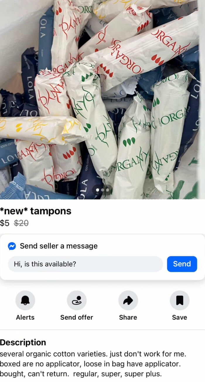 Various organic cotton tampons in assorted wrappers for sale