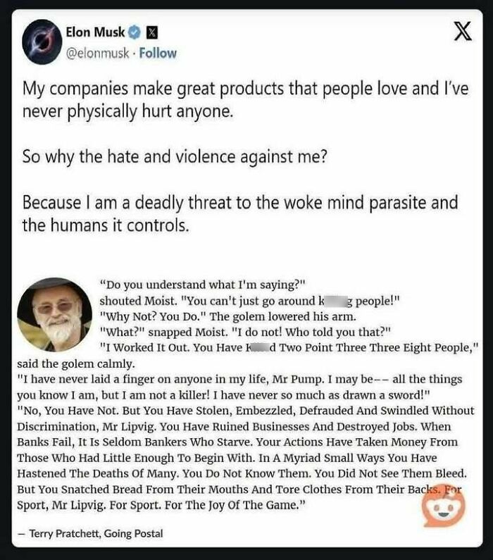 Elon Musk tweet claiming hate due to being threat to woke mind parasite